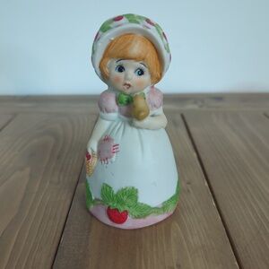 Vintage 1980 Bisque Porcelain Strawberry Patches Bell